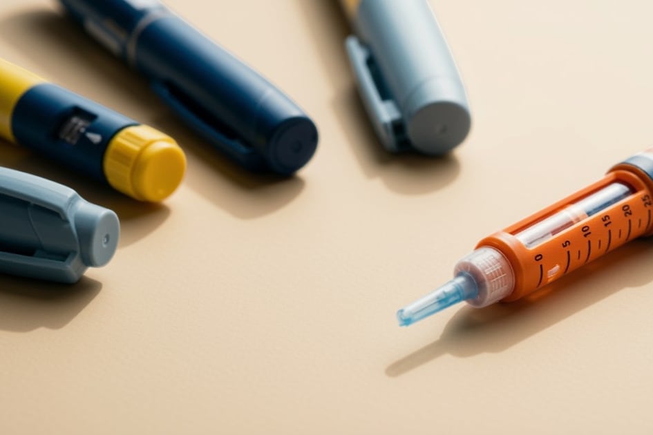 Canetas aplicadoras de GLP-1, medicamento aprovado pela Anvisa para diabetes e obesidade.