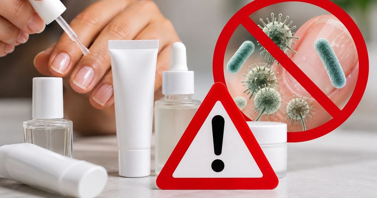 Ilustração de cosméticos para unhas com promessa de eliminar fungos. A Anvisa determinou o recolhimento de produtos da SDK com a frase "regenerador de unhas" no rótulo.