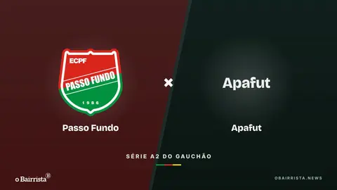 Arte: escudos de Passo Fundo e Apafut lado a lado sobre fundo verde, com o placar de 3 a 1