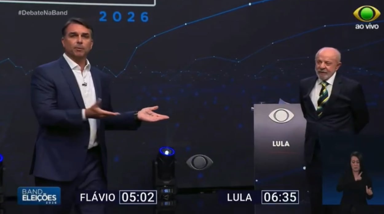 Foto de divulgação da Acordadf, relacionada ao debate entre Lula e Flávio Bolsonaro na Band.