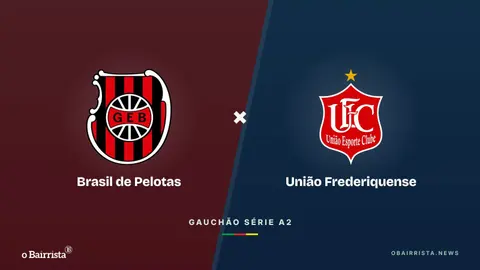 Arte: escudos do Brasil de Pelotas e do Passo Fundo lado a lado sobre um fundo com as cores das duas equipes.