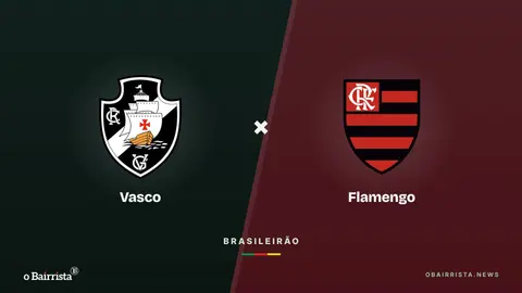 Arte: jogador de camisa vermelha e preta comemora um gol em estádio cheio à noite, com torcedores ao fundo