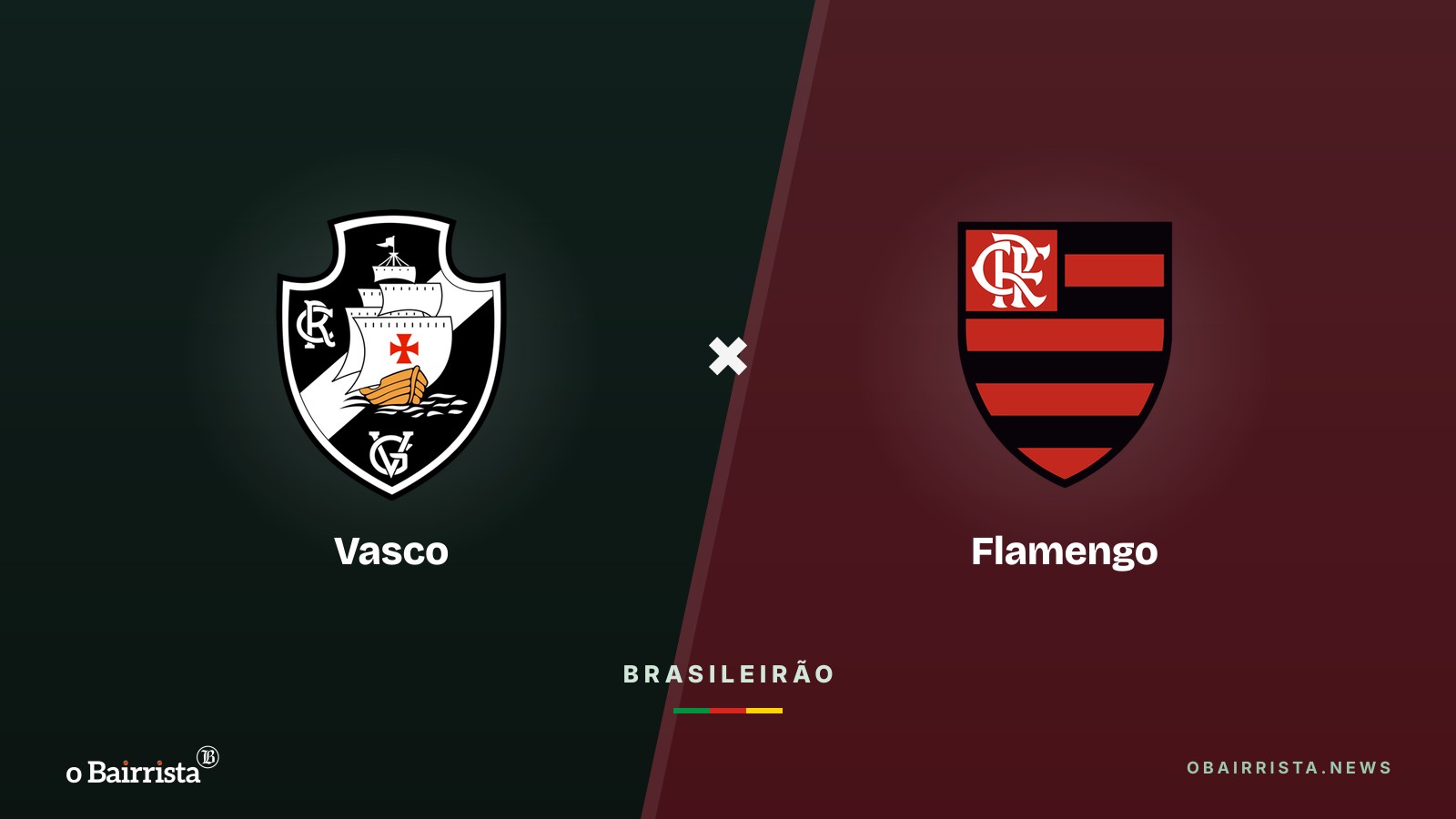 Arte: jogador de camisa vermelha e preta comemora um gol em estádio cheio à noite, com torcedores ao fundo