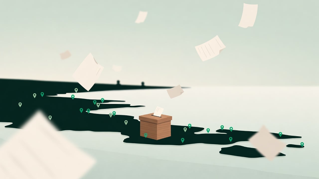 Ilustração do Bairrista sobre: Symbolic, non-literal editorial illustration (no reenactment of the event, no people): A symbolic coastal scene: a stylized map outline of a