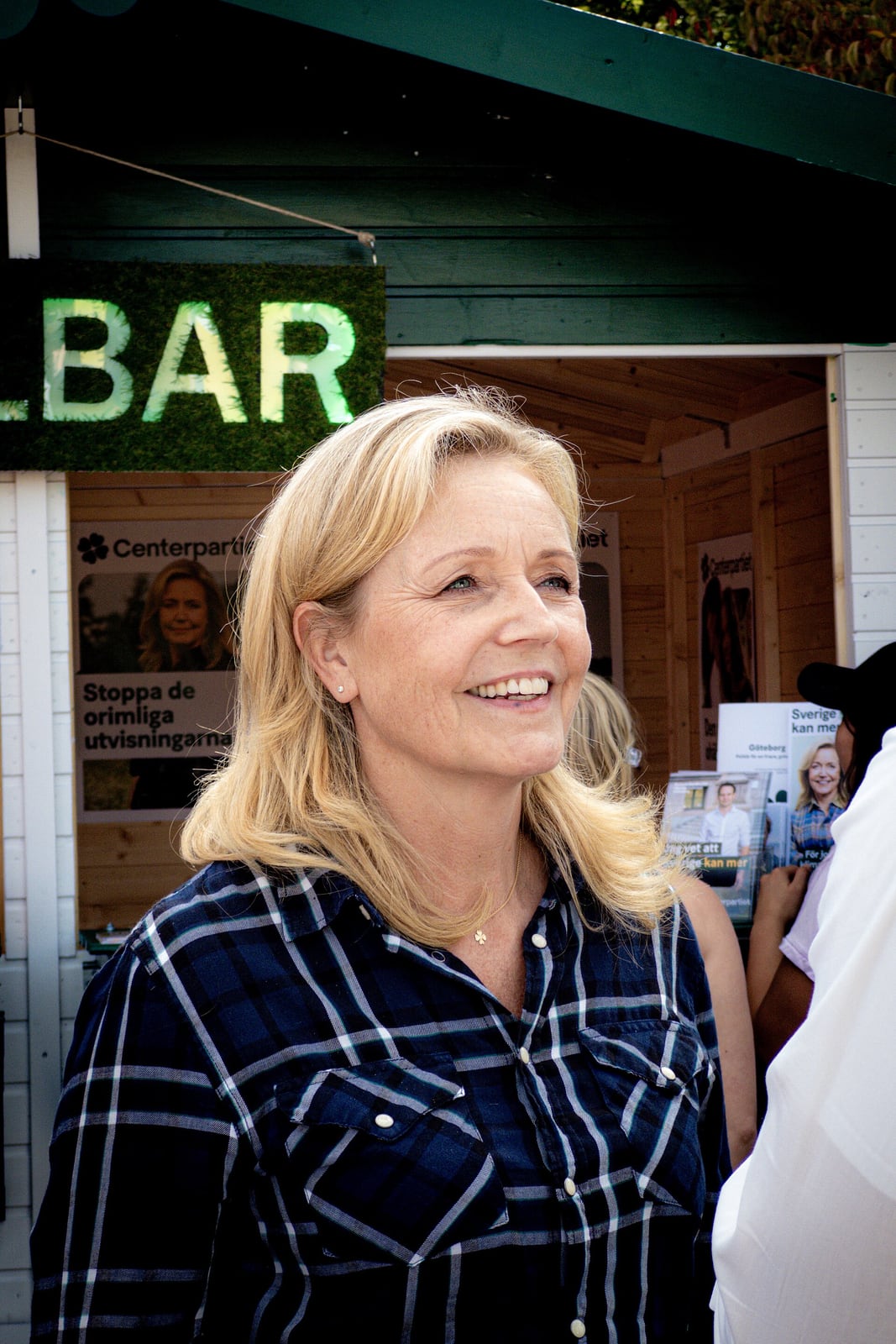 Elisabeth Thand Ringqvist, líder do Partido do Centro, em evento de campanha em Gotemburgo, em 27 de agosto de 2026.