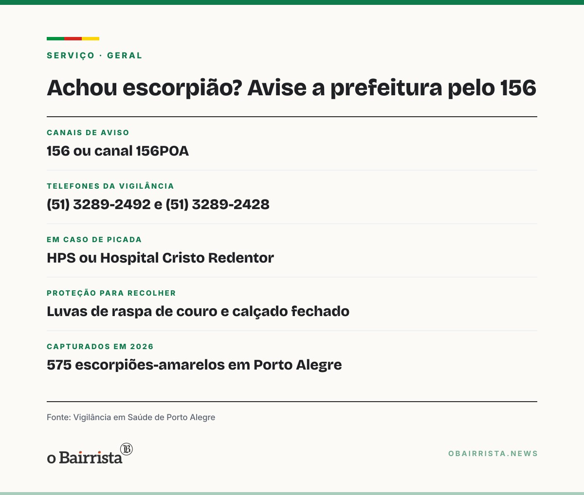 Quadro: Achou escorpião em casa? Em Porto Alegre, a orientação é ligar para o 156
