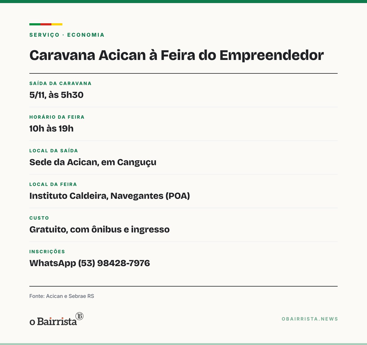 Quadro: Acican leva empresários de Canguçu à Feira do Empreendedor, em Porto Alegre, sem custo