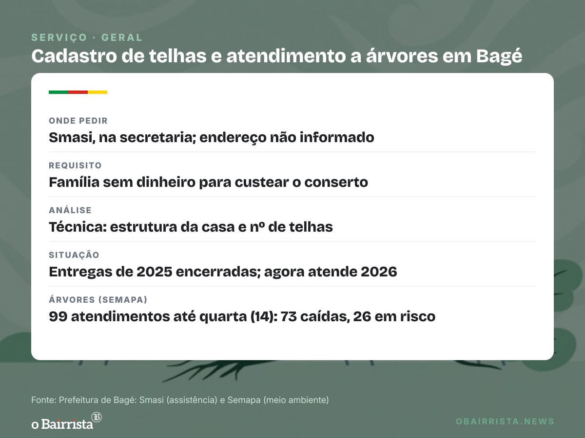 Quadro: Bagé entrega telhas de emergência a 35 atingidos por vendaval; cadastro segue aberto