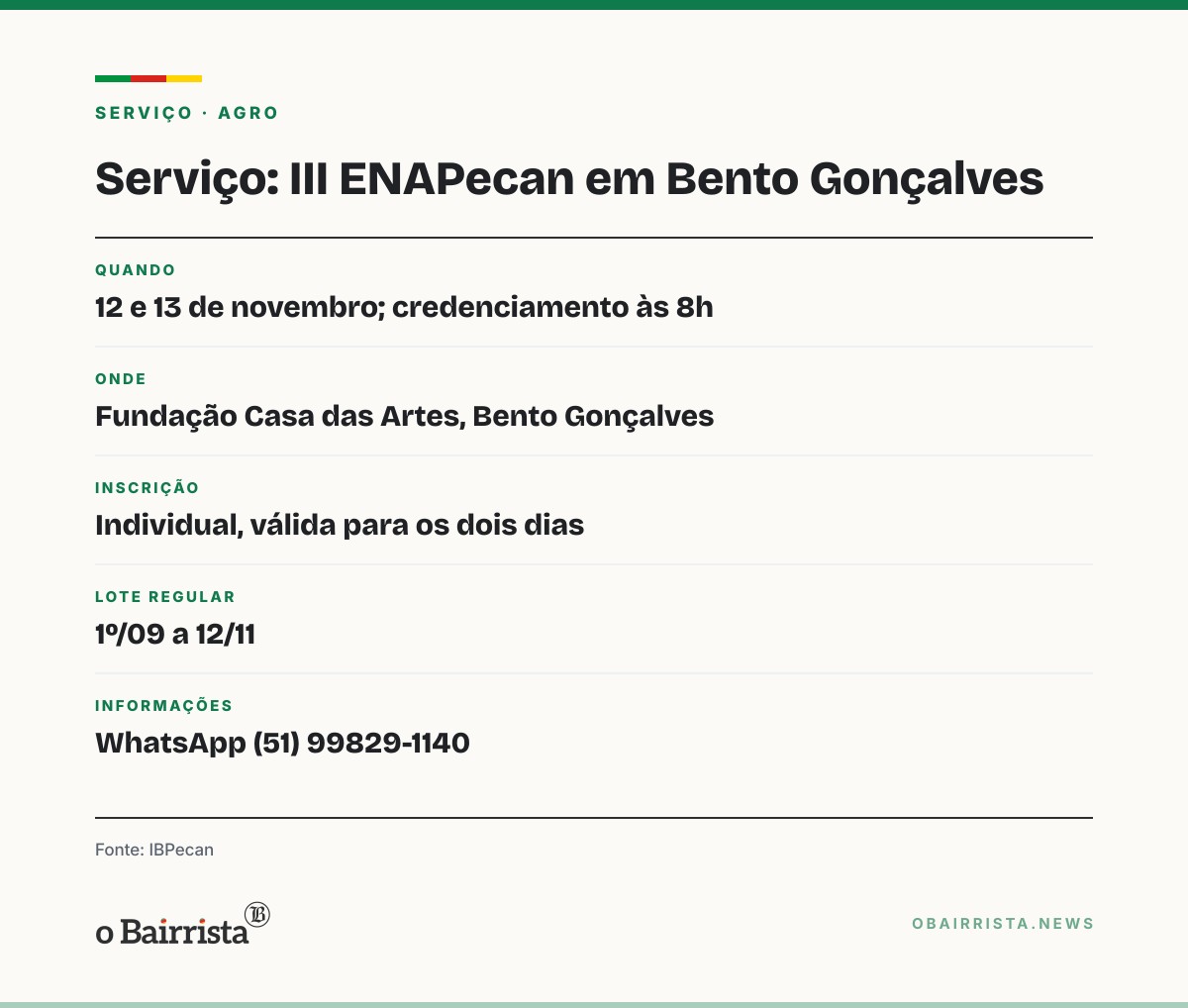 Quadro: Bento Gonçalves sedia III ENAPecan em 12 e 13 de novembro com mercado da noz-pecã