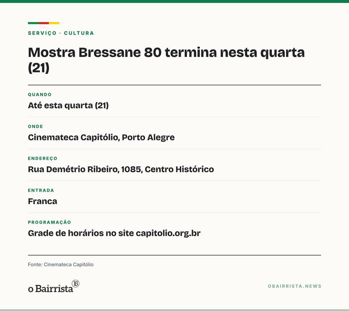 Quadro: Mostra Bressane 80 termina nesta quarta na Cinemateca Capitólio, com entrada franca