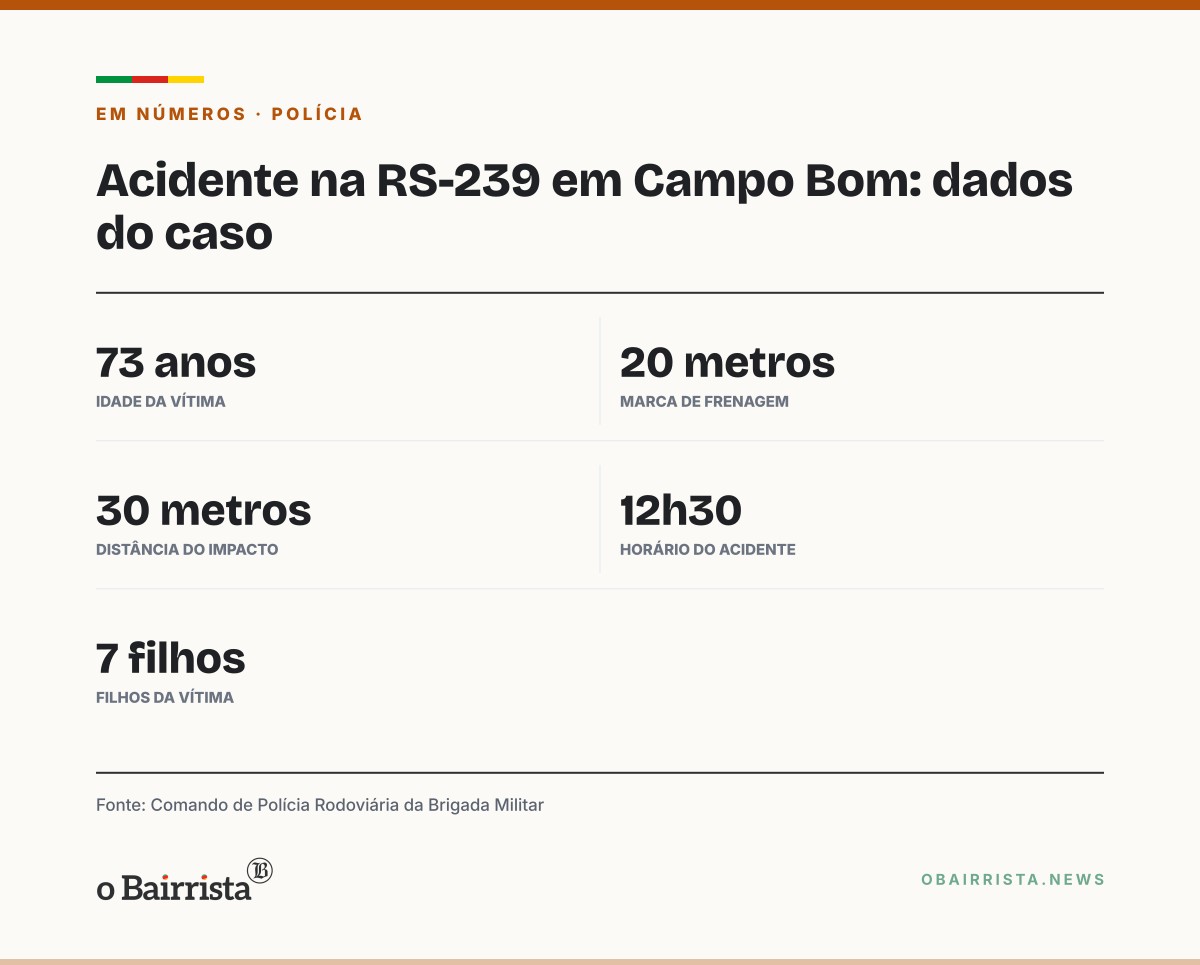 Quadro: Ciclista de 73 anos morre atingido por carro na RS-239, em Campo Bom
