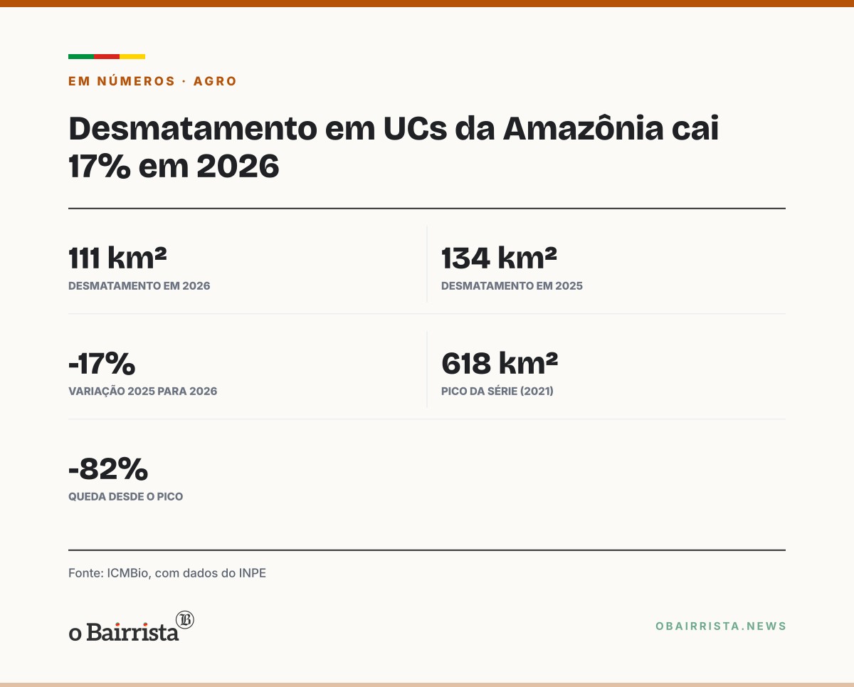 Quadro: Desmatamento em unidades de conservação da Amazônia Legal cai ao menor nível desde 2008