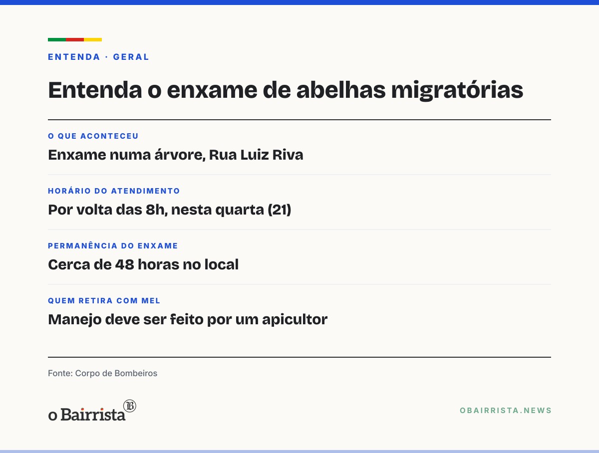 Quadro: Enxame de abelhas leva Bombeiros a isolar rua no Colinas Nova Marau, em Marau