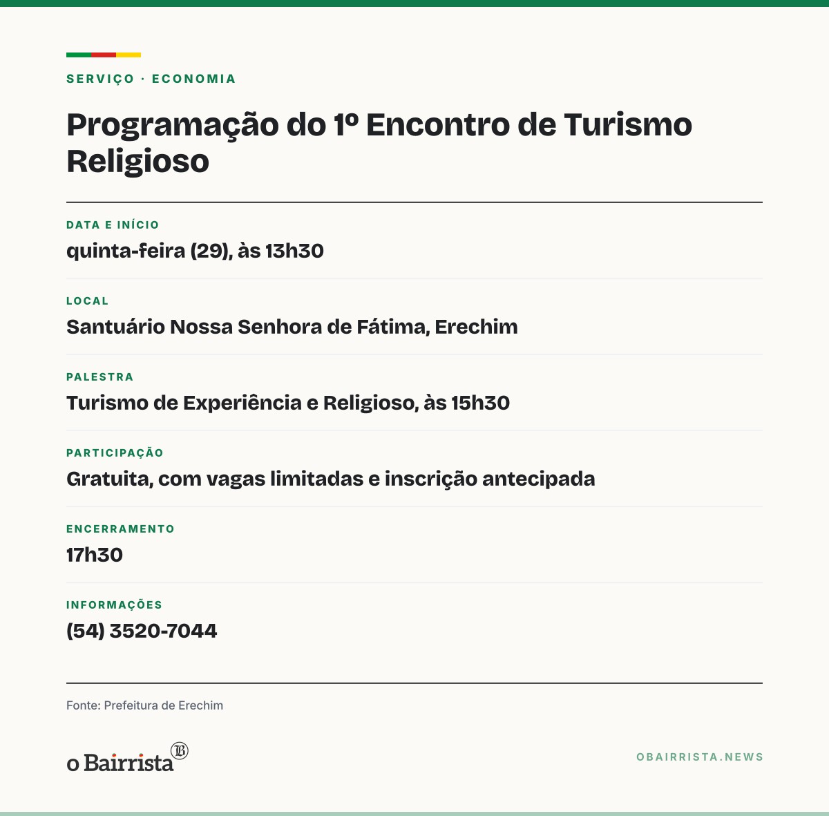 Quadro: Erechim reúne fé e turismo no 1º Encontro de Turismo Religioso, no Santuário de Fátima