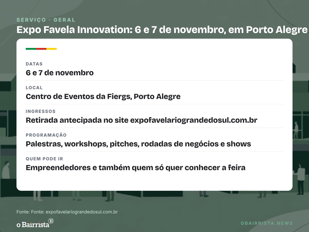 Quadro: Expo Favela Innovation ocupa a Fiergs em 6 e 7 de novembro, em Porto Alegre