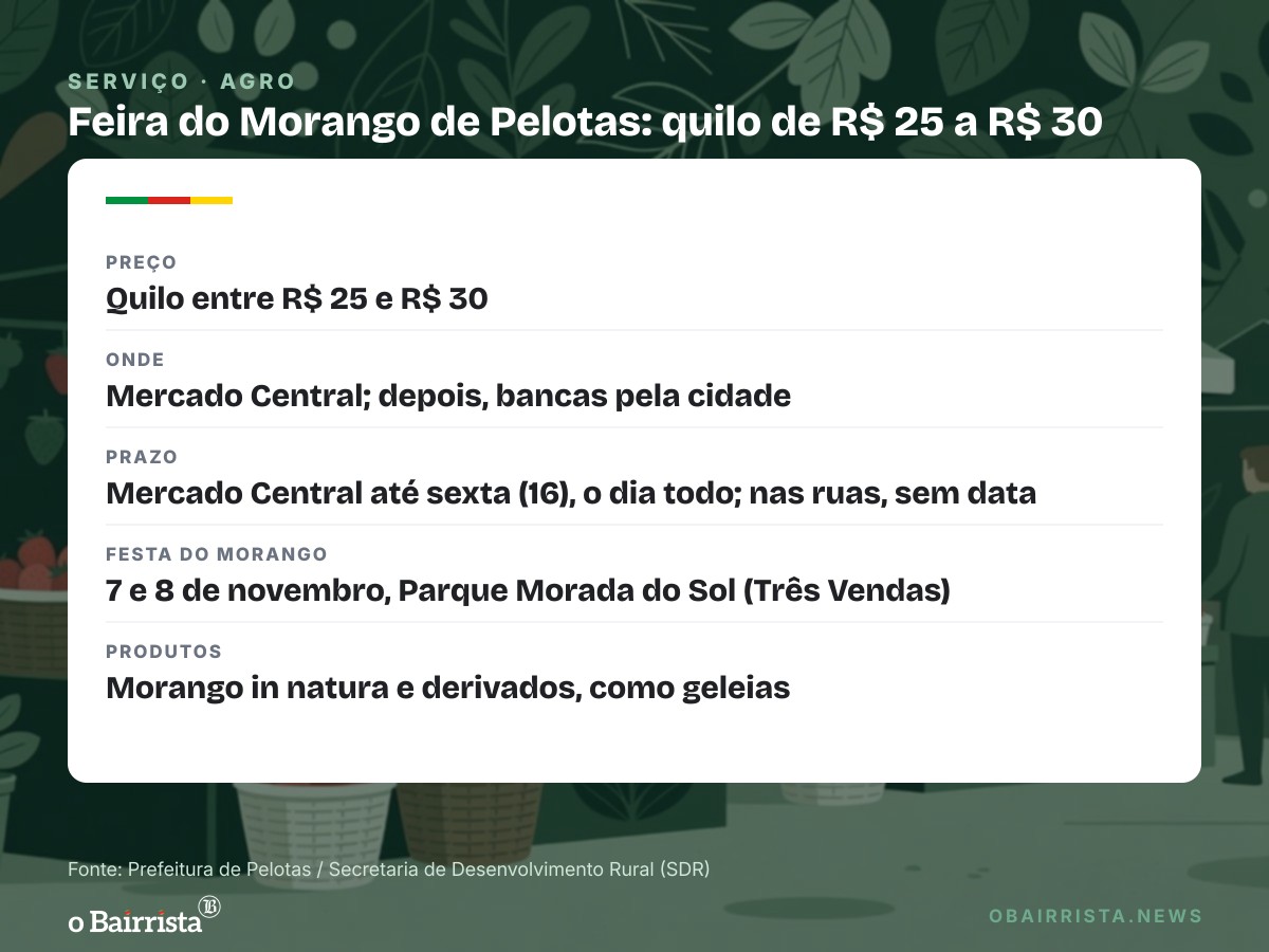 Quadro: Feira do Morango de Pelotas abre com quilo a R$ 25 e R$ 30 e deve ir até fevereiro