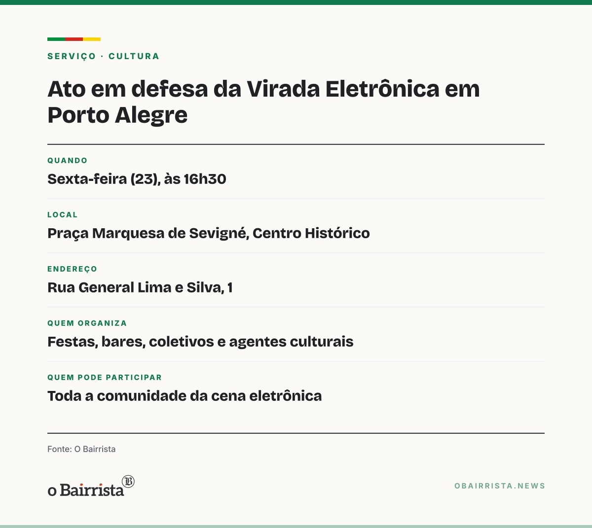 Quadro: Festas, bares e coletivos fazem ato em defesa da Virada Eletrônica nesta sexta (23)