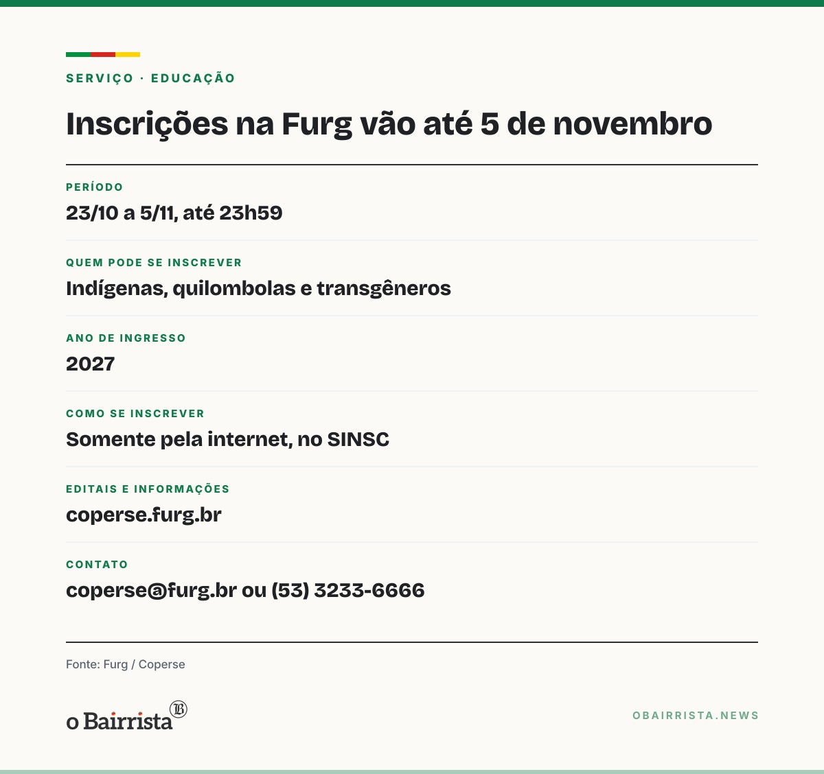 Quadro: Furg abre inscrições para seleção de indígenas, quilombolas e trans até 5 de novembro
