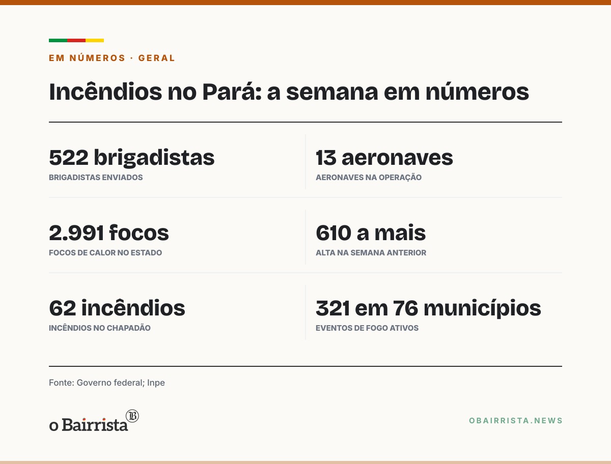 Quadro: Governo envia 522 brigadistas e 13 aeronaves contra incêndios no oeste do Pará