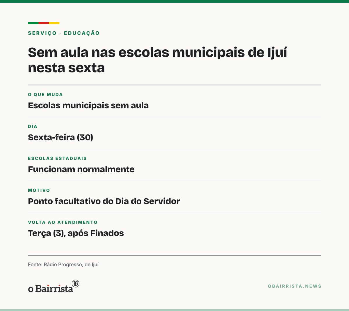 Quadro: Ijuí: escolas municipais ficam sem aula nesta sexta (30); estaduais funcionam