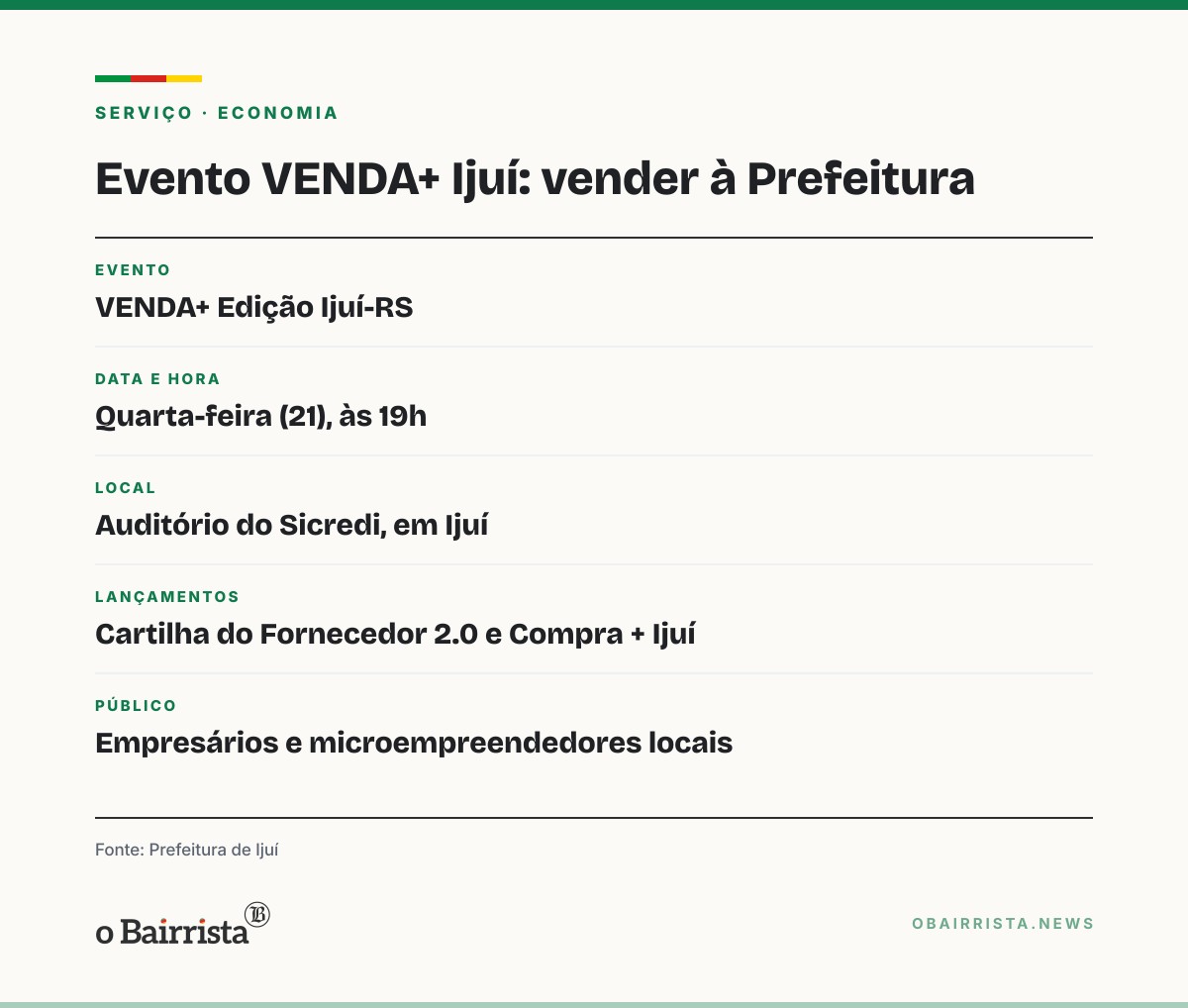 Quadro: Ijuí lança nesta quarta cartilha para empresas locais venderem à Prefeitura