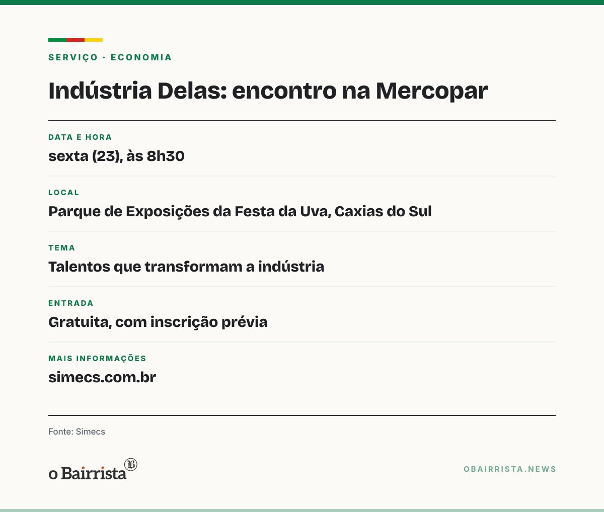 Quadro: Indústria Delas debate talentos na Mercopar nesta sexta (23), com entrada gratuita