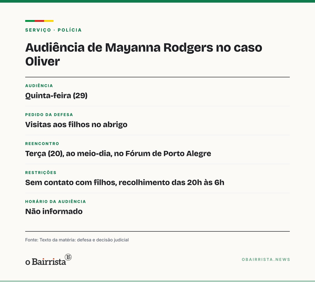 Quadro: Mãe de Oliver reencontra filho de 9 anos no Fórum da Capital; audiência é dia 29