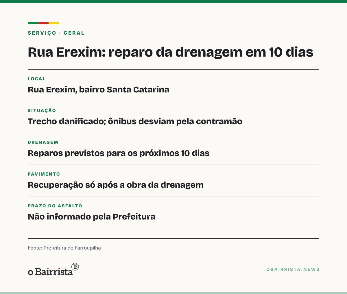 Quadro: Moradores sinalizam com galho trecho danificado da rua Erexim, em Farroupilha