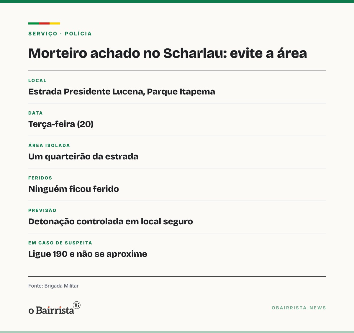 Quadro: Morteiro é achado em vala no Scharlau; Brigada isola quarteirão e chama o BOPE
