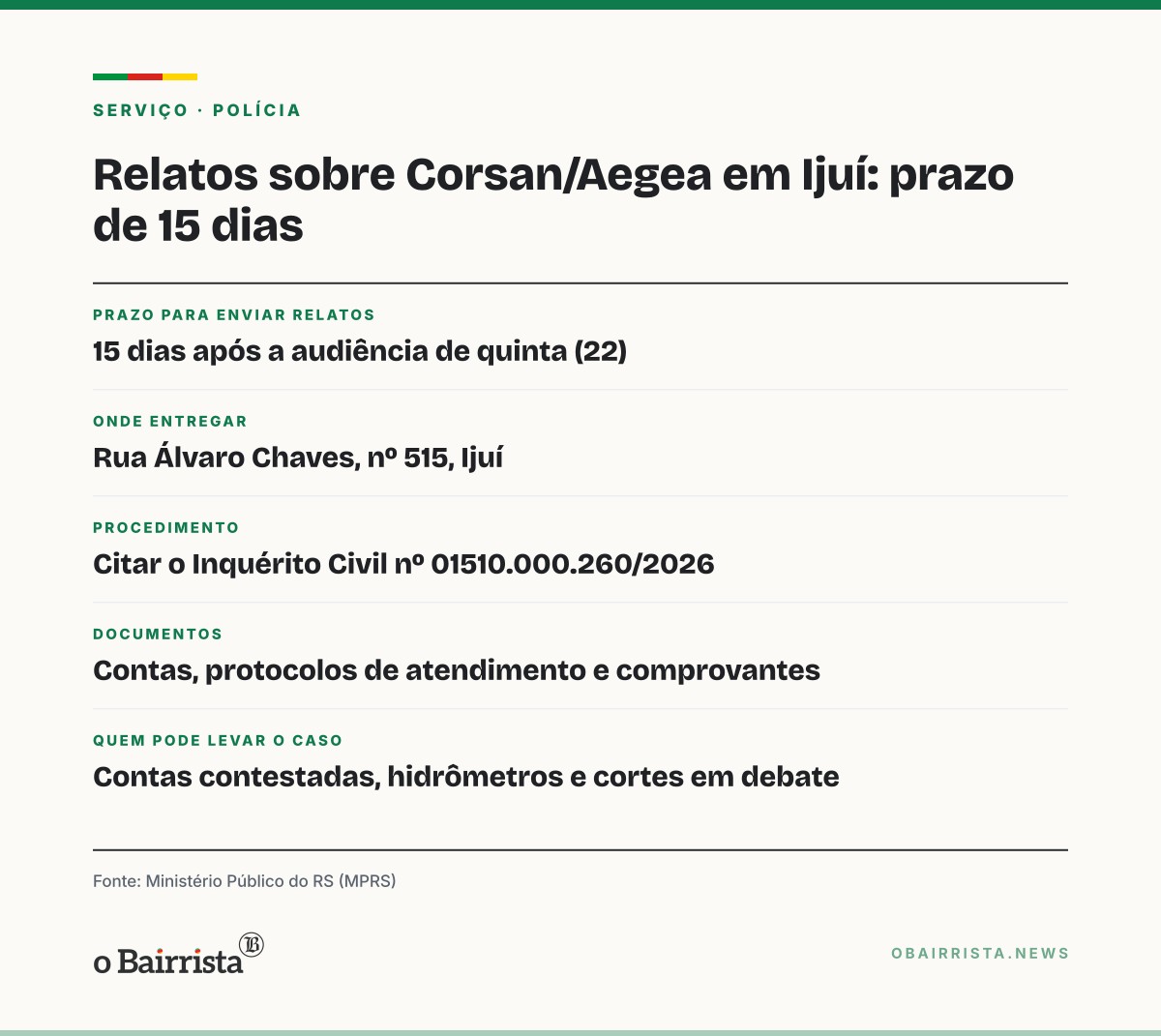 Quadro: MP ouve moradores de Ijuí sobre a Corsan/Aegea e dá 15 dias para novos relatos