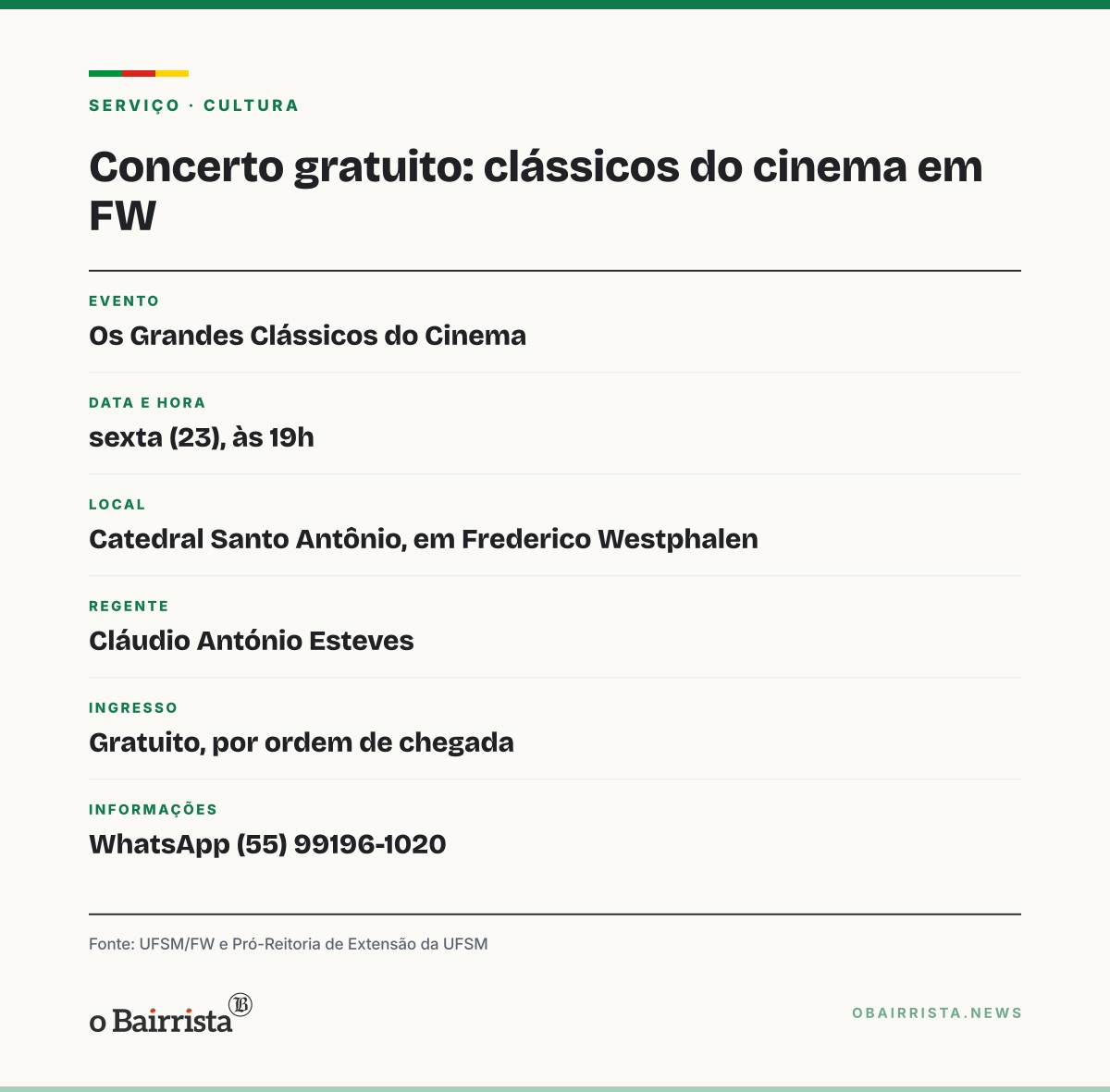 Quadro: Orquestra Sinfônica toca clássicos do cinema de graça na sexta em Frederico Westphalen