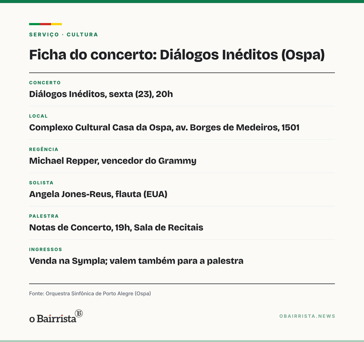 Quadro: Ospa recebe maestro vencedor do Grammy e flautista dos EUA em concerto nesta sexta (23)
