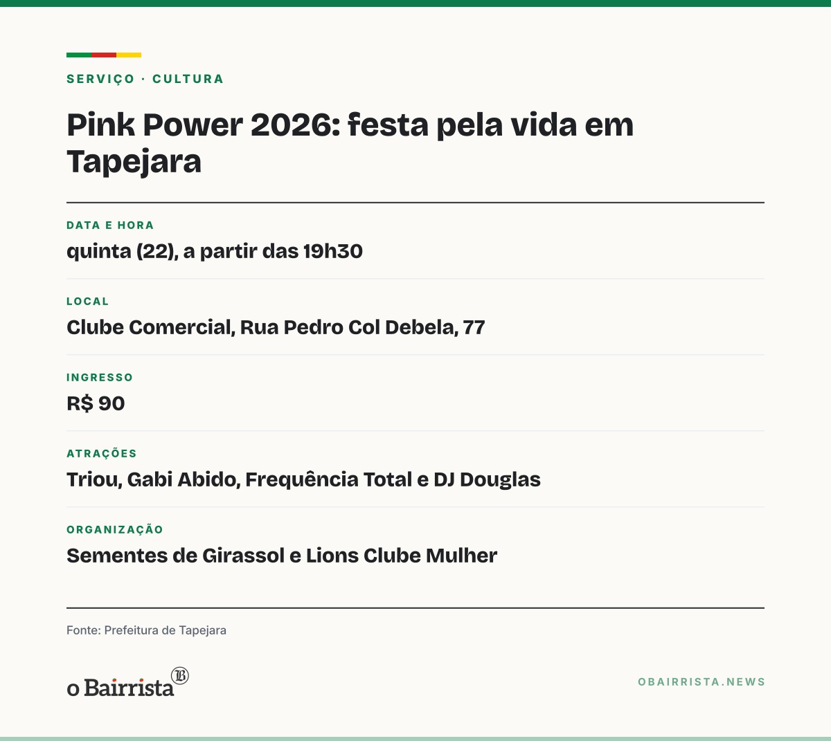 Quadro: Pink Power chega à 5ª edição em Tapejara nesta quinta (22), com ingresso a R$ 90