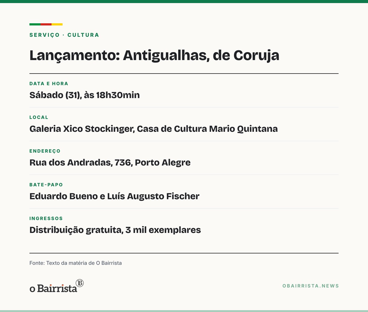 Quadro: Porto Alegre: Antigualhas, de Coruja, ganha edição gratuita na Feira do Livro
