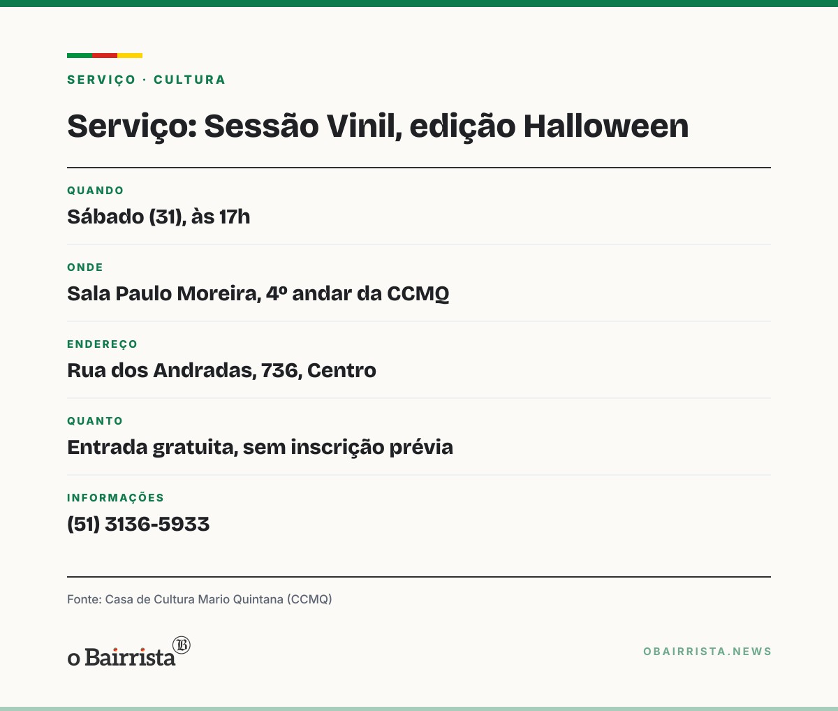 Quadro: Porto Alegre: Sessão Vinil toca trilhas de filmes de terror neste sábado na CCMQ