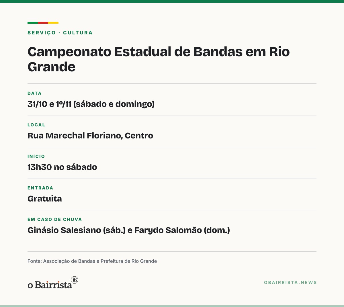 Quadro: Rio Grande recebe o 32º Campeonato Estadual de Bandas na Rua Marechal Floriano