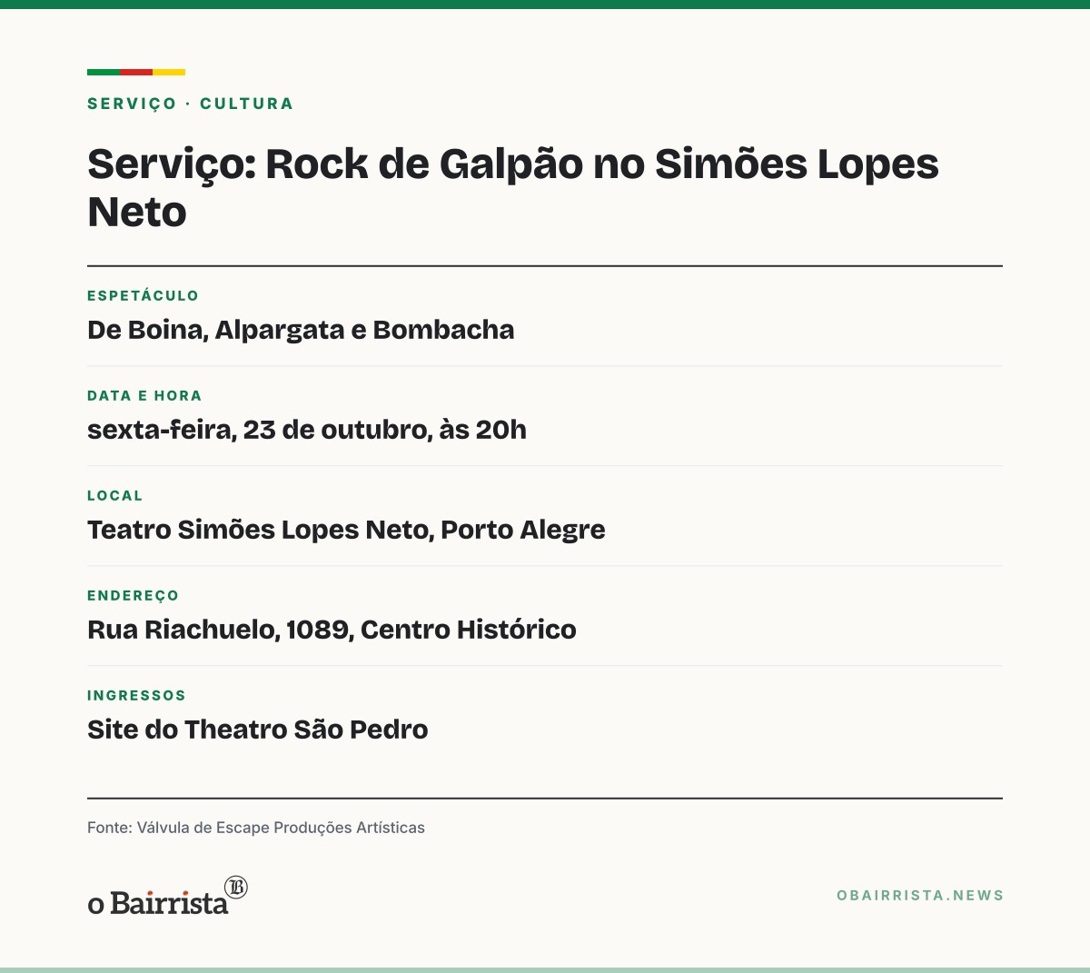 Quadro: Rock de Galpão leva "De Boina, Alpargata e Bombacha" ao Simões Lopes Neto nesta sexta (23)