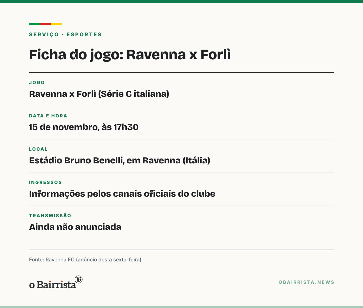 Quadro: Ronaldinho, de 46 anos, volta a jogar em 15 de novembro pelo Ravenna, contra o Forlì