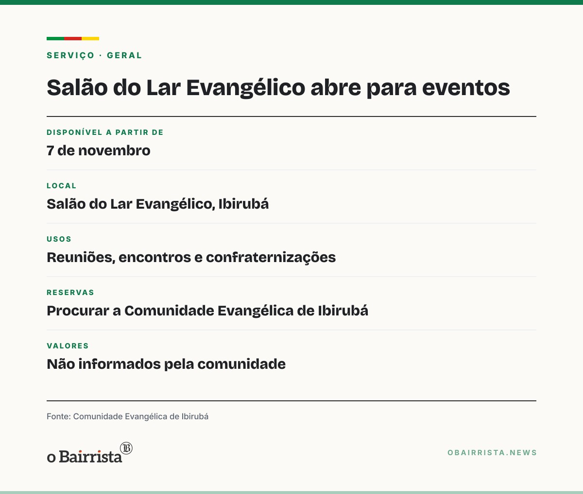 Quadro: Salão reformado do Lar Evangélico de Ibirubá abre para eventos a partir de 7 de novembro
