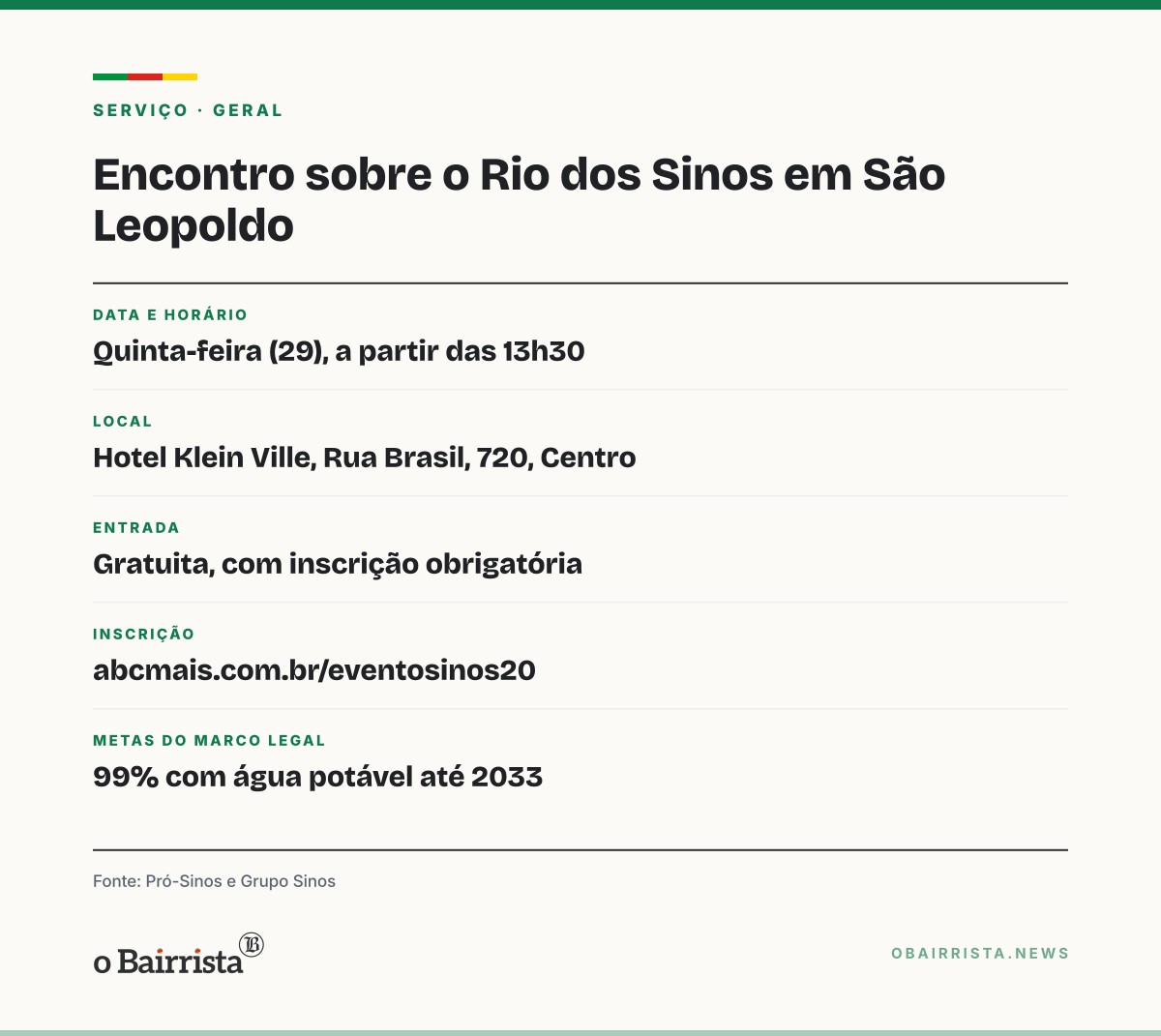 Quadro: São Leopoldo reúne debate gratuito sobre saneamento 20 anos após mortandade no Sinos