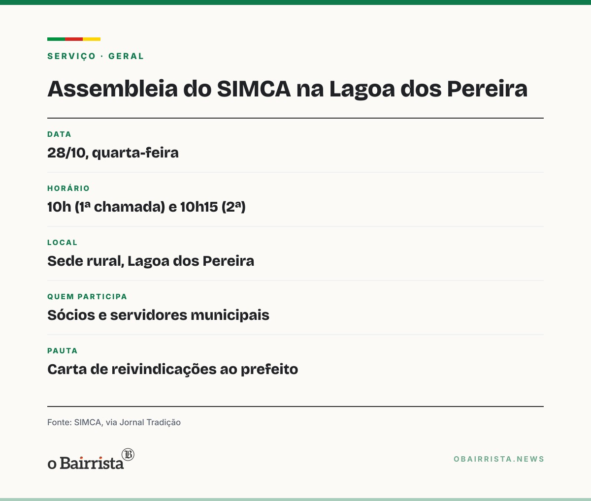 Quadro: SIMCA convoca assembleia dia 28 e prepara carta com reivindicações ao prefeito de Canguçu
