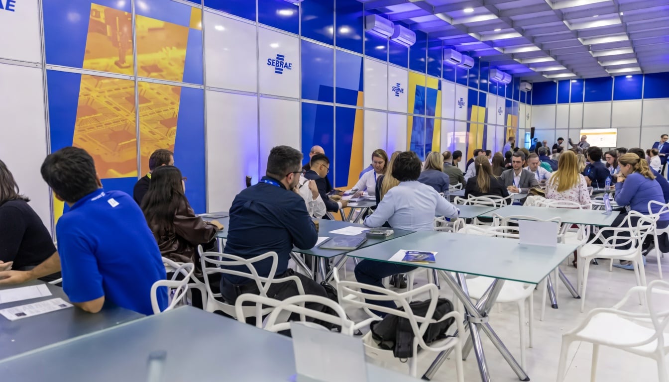 Estande do Sebrae RS em feira de inovação industrial em Caxias do Sul, onde a entidade abastece geradores com biocombustível.