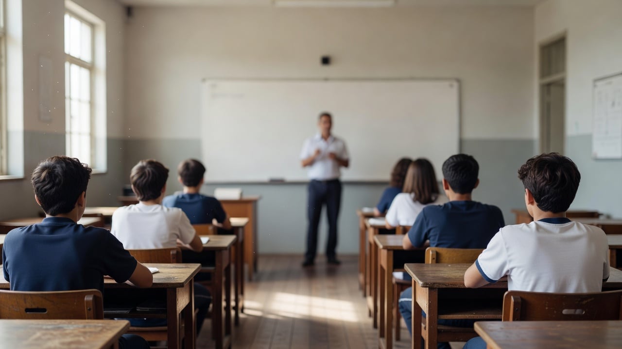 Ilustração: jovens estudantes assistem a palestra sobre prevenção ao álcool e às drogas em escola de Turuçu, no Rio Grande do Sul