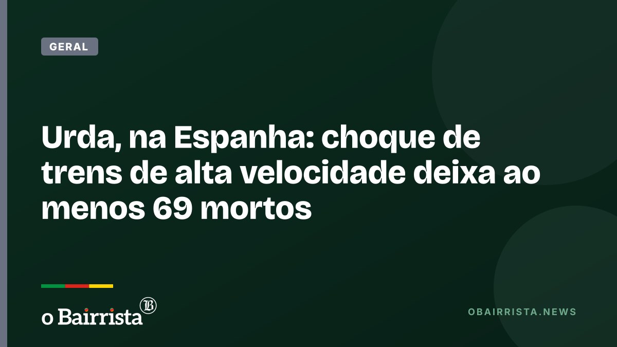 Arte: Trens de alta velocidade destroçados e tombados sobre a via após acidente em área rural na Espanha, com equipes de